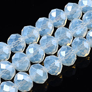 Electroplate Glass Beads Strands, Imitation Jade Beads, Pearl Luster Plated, Faceted, Rondelle, Light Blue, 4x3mm, Hole: 0.4mm, about 113~115pcs/strand, 41~42cm(EGLA-A034-J4mm-A04)