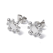 304 Stainless Steel Stud Earring Findings, Sun with Round Tray Earring Settings, with Ear Nuts, Stainless Steel Color, Tray: 4mm, 10x10mm, Pin: 0.7mm(STAS-F286-16P)