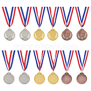 AHANDMAKER 12Pcs 3 Colors Zinc Alloy Blank Award Medals, with Polyester Cord, Flat Round with Trophy Pattern, Mixed Color, 19.76 inch(50.2cm), 4pcs/color(AJEW-GA0003-65)