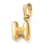 316L Surgical Stainless Steel Charms, Letter Charm, Golden, Letter H, 10x6.5x2.5mm, Hole: 2.5x4.5mm(STAS-G315-01G-H)