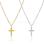 2Pcs 2 Colors 304 Stainless Steel Cross Pendant Necklace with Satellite Chains, Golden & Stainless Steel Color, 17.72 inch(45cm), 1pc/color(NJEW-FI0001-48)