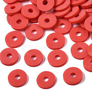 Handmade Polymer Clay Beads, Disc/Flat Round, Heishi Beads, Red, 8x0.5~1mm, Hole: 2mm, about 13000pcs/1000g(CLAY-R067-8.0mm-B30)