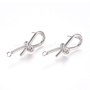 Brass Stud Earring Findings, with 316 Surgical Stainless Steel Pin and Loop, Knot, Platinum, 32x11x8mm, Hole: 2.2mm, Pin: 0.7mm(X-KK-L198-010P)