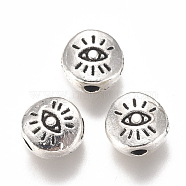 Alloy Beads, Flat Round with Eye, Antique Silver, 6x3mm, Hole: 1mm(PALLOY-F260-03AS)
