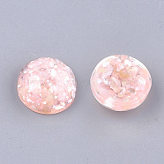 Resin Cabochons, with Shell Chip, Dome/Half Round, Pink, 12x5.5mm(CRES-S363-02D-03)
