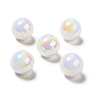UV Plating Opaque Rainbow Iridescent Acrylic Beads, Round, White, 15~16x15mm, Hole: 2mm(SACR-A001-03C)
