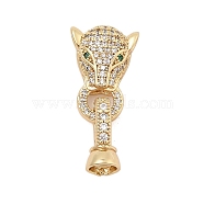 Brass Micro Pave Cubic Zirconia Fold Over Clasps, Leopard, Real 18K Gold Plated, 25mm(KK-C075-05G)