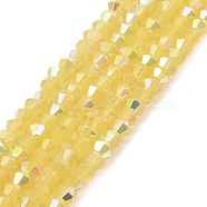 Baking Painted Glass Beads Strands, Imitation Opalite, Faceted, AB Color Plated, Bicone, Yellow, 4.5x4mm, Hole: 0.8mm, about 88~89pcs/strand, 13.11''(33.3cm)(DGLA-F029-J2mm-A06)