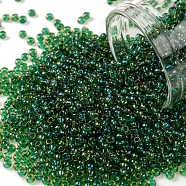 TOHO Round Seed Beads, Japanese Seed Beads, (242) Inside Color Jonquil/Emerald Lined, 11/0, 2.2mm, Hole: 0.8mm, about 50000pcs/pound(SEED-TR11-0242)