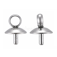 201 Edelstahlbecher Pearl Peg Bails Pin Anhänger, für die Hälfte gebohrt Perlen, Edelstahl Farbe, 6x5 mm, Stift: 1 mm, Bohrung: 2.5 mm(STAS-E030-5)