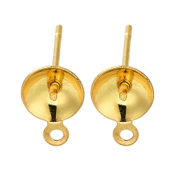 304 Stainless Steel Stud Earring Findings, for Half Drilled Beads, Real 18K Gold Plated, 9x6mm, Hole: 1mm, Pin: 12x0.8mm(STAS-P370-02D-G)