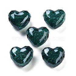 UV Plating Acrylic European Beads, Christmas Theme, Glitter Powder, Heart, Teal, 20x22x14mm, Hole: 4mm(X-OACR-S142-01B)