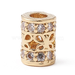 Eco-Friendly Rack Plating Brass Micro Pave Cubic Zirconia Beads, Long-Lasting Plated, Lead Free & Cadmium Free, Column with Butterfly, Real 18K Gold Plated, 5.5x4mm, Hole: 1.8mm(KK-F835-30G)