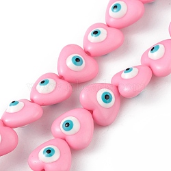 Evil Eye Resin Beads Strands, Heart, Pearl Pink, 12.5x14x9mm, Hole: 1.8mm, about 30pcs/strand, 14.25 inch(36.2cm)(RESI-F040-01B)