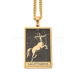 304 Stainless Steel Tarot Pendant Necklaces, Cable Chain Necklaces, Sagittarius, 23.23~24.21 inch(59~61.5cm)(NJEW-A026-01G-09)