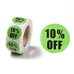10% Off Discount Round Dot Roll Stickers, Self-Adhesive Paper Percent Off Stickers, for Retail Store, Lime Green, 66x27mm, Stickers: 25mm in diameter, 500pcs/roll(DIY-D078-01)