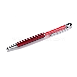 Silicone & Plastic Touch Screen Pen, Aluminum Ball Pen, with Transparent Resin Diamond Shape Beads, Dark Red, 146x13x10mm(AJEW-B012-01F)