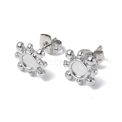 Non-Tarnish 304 Stainless Steel Stud Earring Findings, Sun with Round Tray Earring Settings, with Ear Nuts, Stainless Steel Color, Tray: 4mm, 10x10mm, Pin: 0.7mm(STAS-F286-16P)