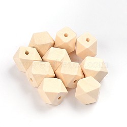 Unfinished Wood Beads, Natural Wooden Beads, Faceted Nugget, 20x20mm, Hole: 3.5mm(X-W02UZ0A1)