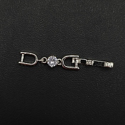 Brass with Cubic Zirconia Fold Over Clasps, Platinum, 35x6mm(ZIRC-WH0002-07A)