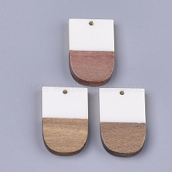 Resin & Walnut Wood Pendants, U Shape, Creamy White, 32x19.5x3.5~4.5mm, Hole: 2mm(X-RESI-S358-34C)