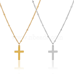 2Pcs 2 Colors 304 Stainless Steel Cross Pendant Necklace with Satellite Chains, Golden & Stainless Steel Color, 17.72 inch(45cm), 1pc/color(NJEW-FI0001-48)