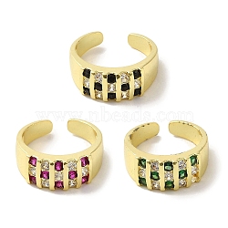 Rack Plating Brass Micro Pave Cubic Zirconia Cuff Rings, Long-Lasting Plated, Lead Free & Cadmium Free, Mixed Color, Adjustable(RJEW-H228-13G)