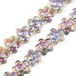 Electroplate Glass Beads Strands, Flower, Lilac, 12x12.5x7mm, Hole: 1mm, about 54~55pcs/strand, 24.57~24.96 inch(62.4~63.4cm)(EGLA-T028-02J)