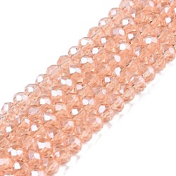 Electroplate Glass Beads Strands, Pearl Luster Plated, Faceted, Rondelle, Dark Salmon, 3.5~3.8x3mm, Hole: 0.4mm, about 113~115pcs/strand, 32.5~33cm(EGLA-A044-T3mm-A21)