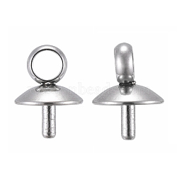 201 Stainless Steel Cup Pearl Peg Bails Pin Pendants, For Half Drilled Beads, Stainless Steel Color, 6x5mm, Pin: 1mm, Hole: 2.5mm(STAS-E030-5)