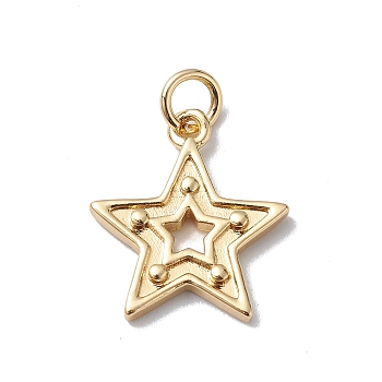 Brass Pendants, Cadmium Free & Lead Free, Long-Lasting Plated, with Jump Ring, Star Charm, Real 18K Gold Plated, 15.5x14x2mm, Hole: 3mm