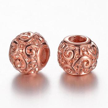 304 Stainless Steel European Beads, Rondelle with Vortex, Rose Gold, 12x10mm, Hole: 4.5mm