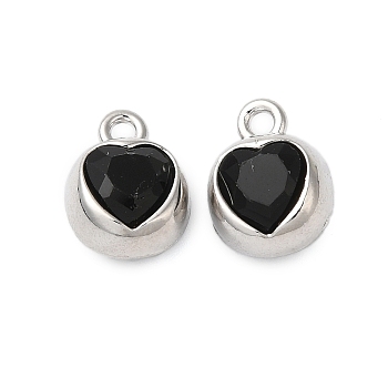 Rack Plating Alloy Rhinestone Pendants, Cadmium Free & Lead Free, Heart, Black, 12x9x8mm, Hole: 1.6mm