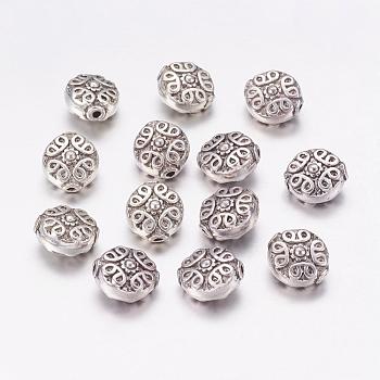 Tibetan Style Alloy Beads, Lead Free & Nickel Free & Cadmium Free, Flat Round, Antique Silver, about 11mm long, 10mm wide, 6mm thick, hole: 1mm