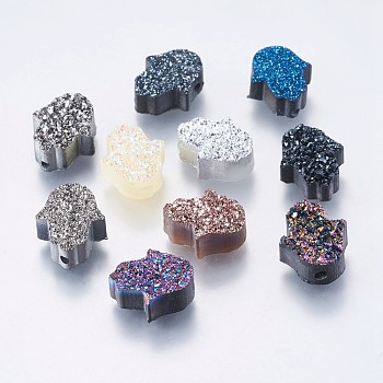 Imitation Gemstone Resin Beads, Hamsa Hand/Hand of Fatima/Hand of Miriam, Mixed Color, 10.5x13x5~5.5mm, Hole: 1.5mm