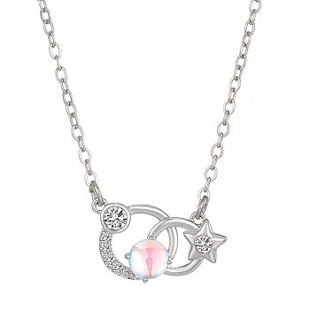Constellation Rhinestone Pendant Necklace, Platinum Brass Star Necklace, Gemini, 16.14~19.69 inch(41~50cm)