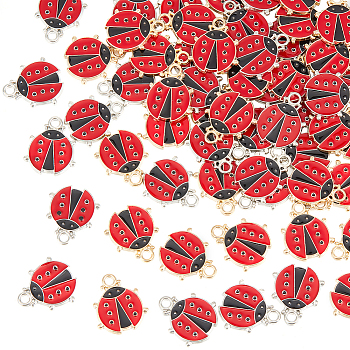 60Pcs 2 Colors Alloy Enamel Pendants, Ladybug Charm, Platinum & Golden, 19x16x1.5mm, Hole: 2.5mm, 30pcs/color