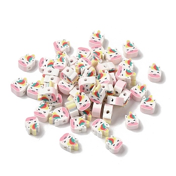 Handmade Polymer Clay Beads, Animal, Colorful, Unicorn, 10x8x4.5mm, Hole: 1.8mm