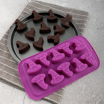 Halloween Witch Hat Shape Food Grade Silicone Molds, Baking Molds, for Fondant, Pudding, Cake, Candy, Cookie, Ice Cube Making, Purple, 215x110x20mm