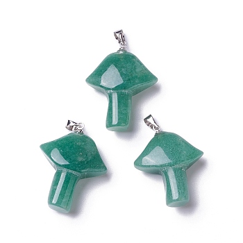Natural Green Aventurine Pendants, with Platinum Tone Brass Snap on Bails, Mushroom Charms, 27~28.5x22~23x9.5~10.5mm, Hole: 5x4mm