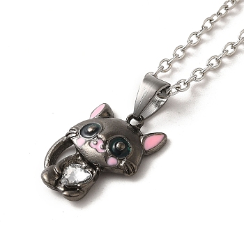 Alloy Rhinestone Cat Pendant Necklace, Alloy Jewelry for Women, Crystal, 18.70~19.09 inch(47.5~48.5cm)