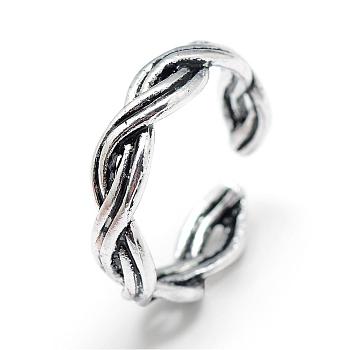 Adjustable Alloy Cuff Finger Rings, Size 7, Antique Silver, 17mm