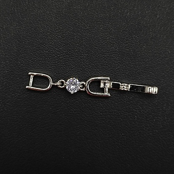 Brass with Cubic Zirconia Fold Over Clasps, Platinum, 35x6mm