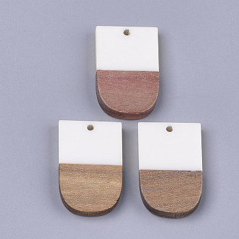 Resin & Walnut Wood Pendants, U Shape, Creamy White, 32x19.5x3.5~4.5mm, Hole: 2mm