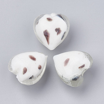 Handmade Lampwork Beads, Heart, White, 20~21x20~20.5x13.5~14.5mm, Hole: 1.5mm