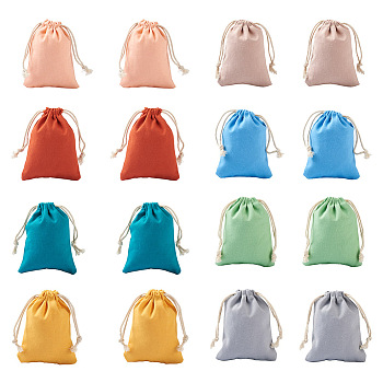 40Pcs 8 Colors Polycotton Canvas Packing Pouches, Reusable Muslin Bag Natural Cotton Bags with Drawstring Produce Bags Bulk Gift Bag Jewelry Pouch for Party Wedding Home Storage, Mixed Color, 12x9cm, 5pcs/color