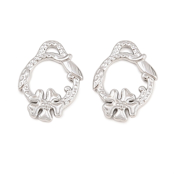 304 Stainless Steel Pendants, Ring & Clover & Leaf Charms, Cut-Out, Stainless Steel Color, 19x15x1.5mm, Hole: 1.3mm