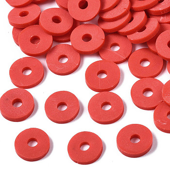 Eco-Friendly Handmade Polymer Clay Beads, Disc/Flat Round, Heishi Beads, Red, 8x0.5~1mm, Hole: 2mm, about 13000pcs/1000g