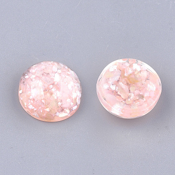 Resin Cabochons, with Shell Chip, Dome/Half Round, Pink, 12x5.5mm