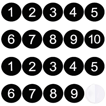 20Pcs Adhesive Acrylic Number Sign Labels, Flat Round, Number 1~10, for Inventory Label, Room Number Sign, Black, 29.5x1.5mm